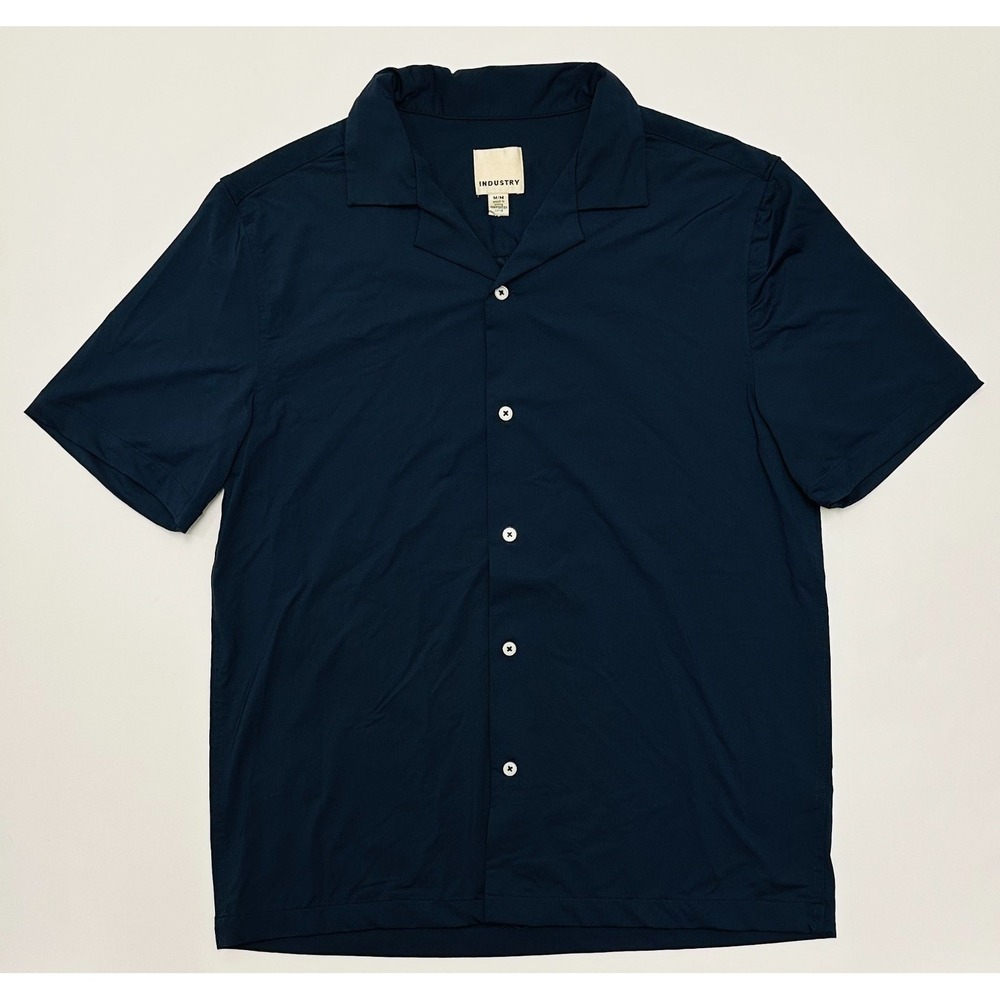 Industry Solid Dark Blue Button Up Mens Medium Relaxed Fit Short Sleeve Shirt